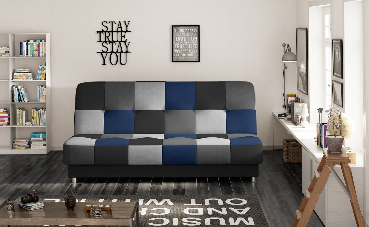 Canapea extensibila 3 locuri, ELTAP, Cayo, 192x90x90 cm, lemn/poliester, negru/albastru - imagine 7